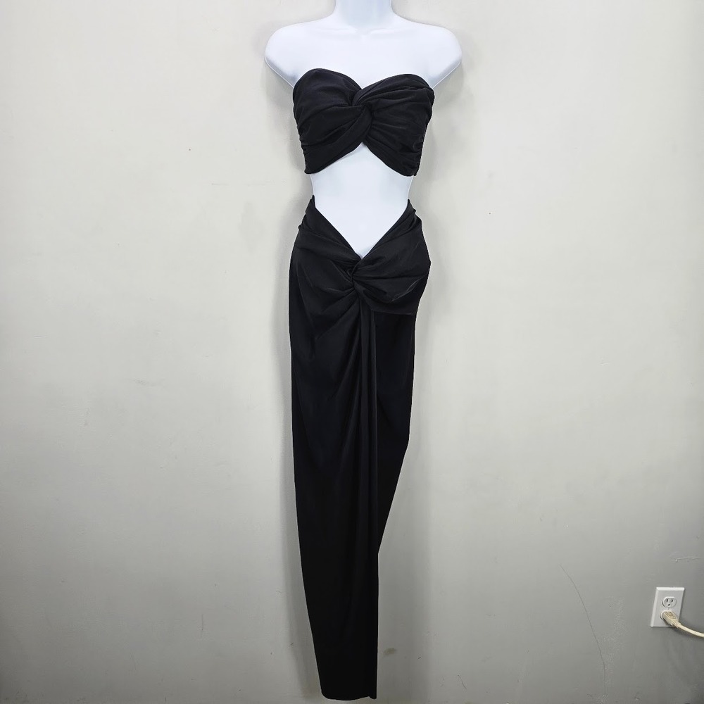 Just Be Queen Bandeau Top Maxi Skirt 2 Pcs Set XL Black Twist Ruched Resortwear